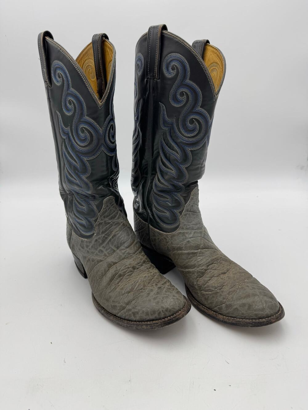 Men’s Nocona Western Cowboy Boots Black & Gray Leather Embroidered Size 8 D